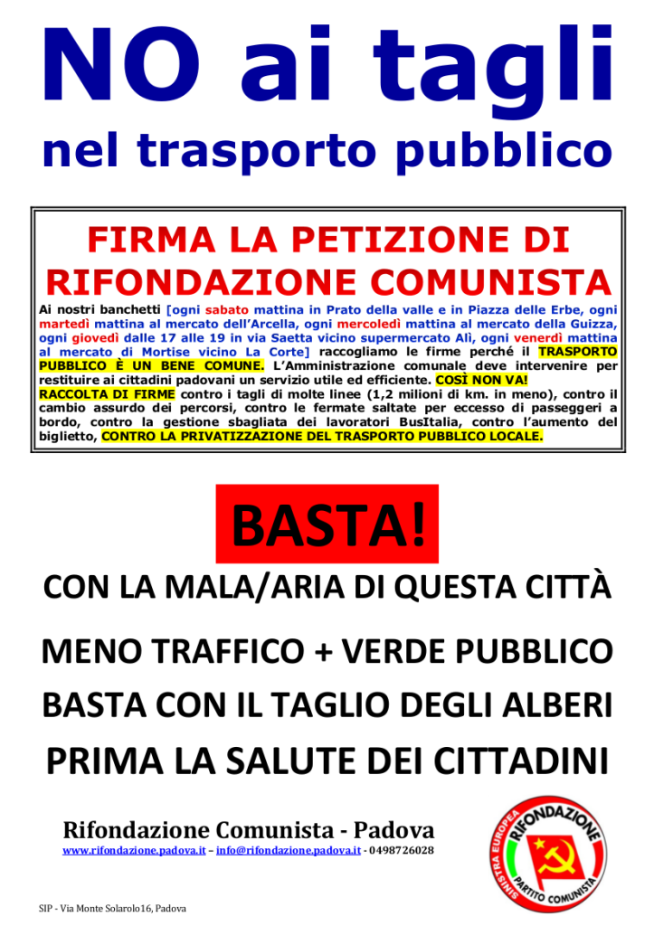 NO ai tagli nel trasporto pubblico