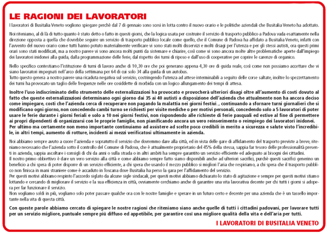 BusItalia - Le ragioni dei lavoratori