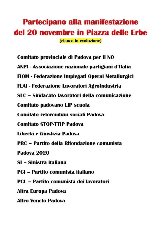 Partecipano alla manifestazione del 20 novembre in Piazza delle Erbe