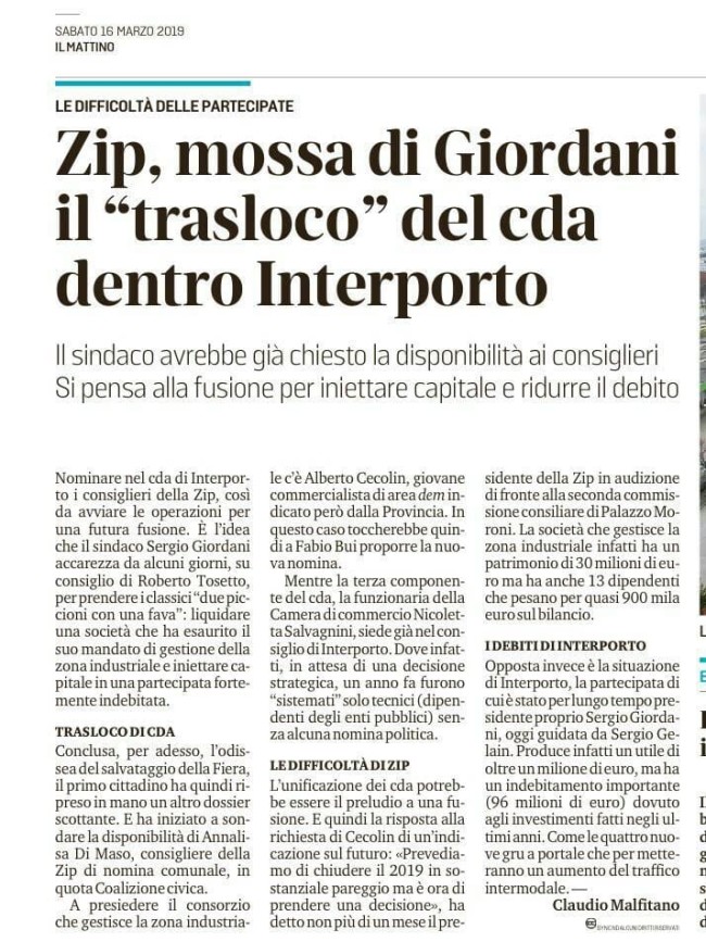 articolo Giordani su Zip 16mar19