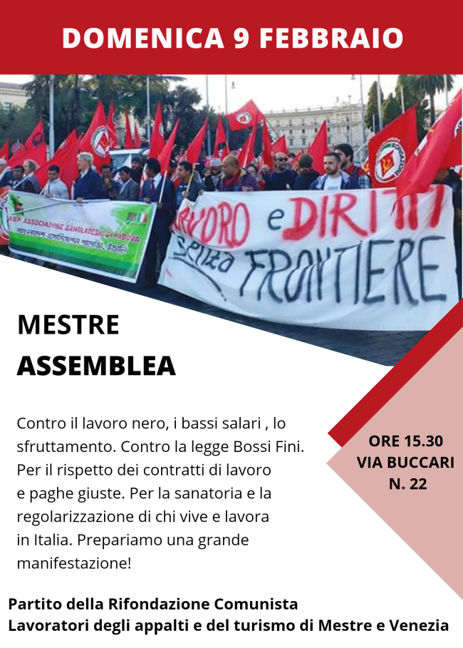 Assemblea contro il lavoro nero, i bassi salari, lo sfruttamento...