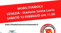 Sabato 12 febbraio dalle ore 11, manifestazione di Rifondazione Comunista a Venezia, di fronte alla stazione ferroviaria Santa Lucia, contro gli aumenti delle bollette di luce e gas, e contro il […]