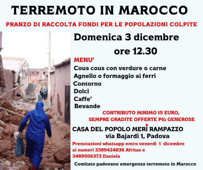 pranzo raccolta fondi terremoto marocco